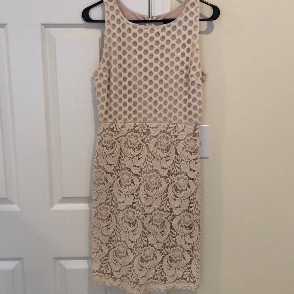 Anthropologie cream lace sheath dress
